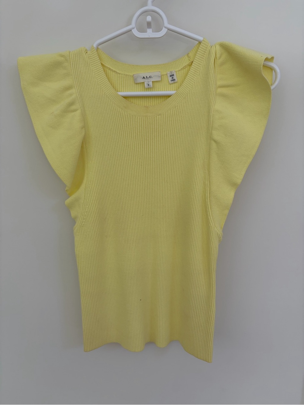 A.L.C. Lemon Yellow Ribbed Flutter Sleeve Tank